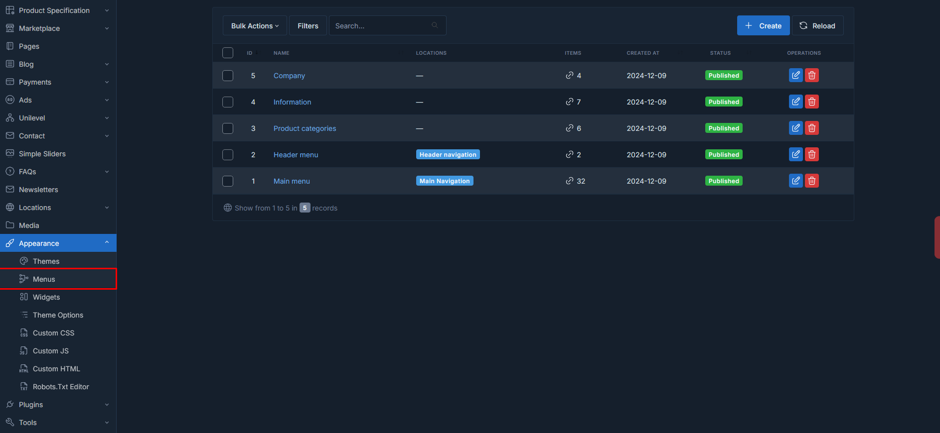 binary mlm menu