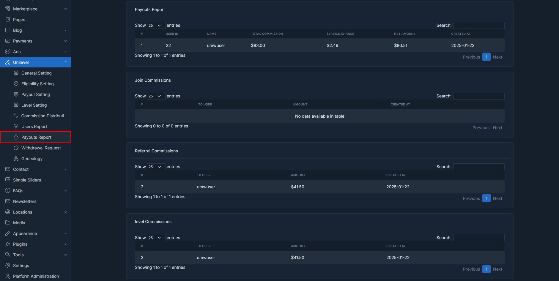 Unilevel mlm Run Payout