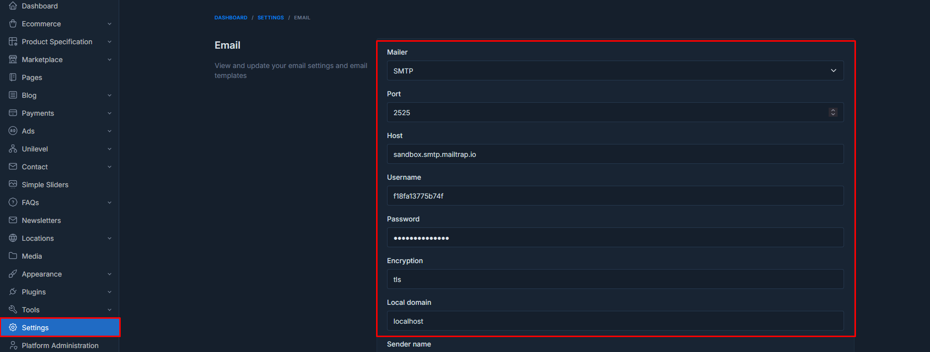 Unilevel mlm Emails Settings